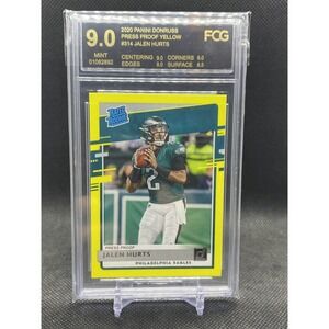 2020 Panini Donruss Rated Rookie JALEN HURTS PRESS PROOF YELLOW #314 FCG MINT 9